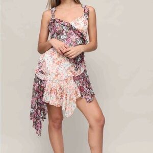 NWT gabe & kate sophia mixed media dress Chic Asymmetrical Floral Dress